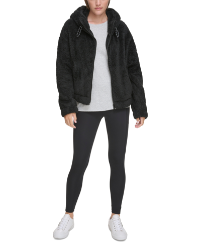 Shop Calvin Klein Performance Women's Sherpa Zip-front Hoodie In Black