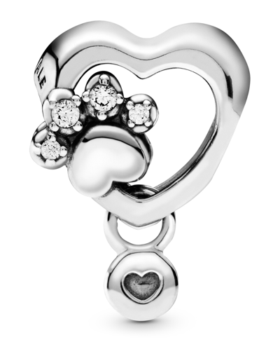 Pandora Cubic Zirconia Sparkling Paw Print Heart Charm In Clear