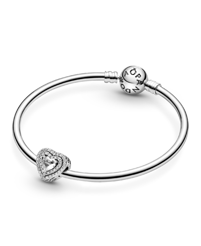 Pandora Cubic Zirconia Sparkling Leveled Hearts Charm In Clear