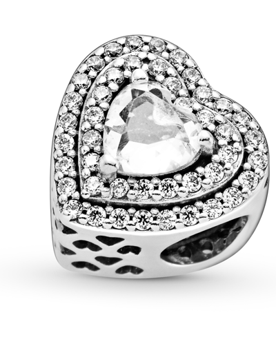 Pandora Cubic Zirconia Sparkling Leveled Hearts Charm In Clear