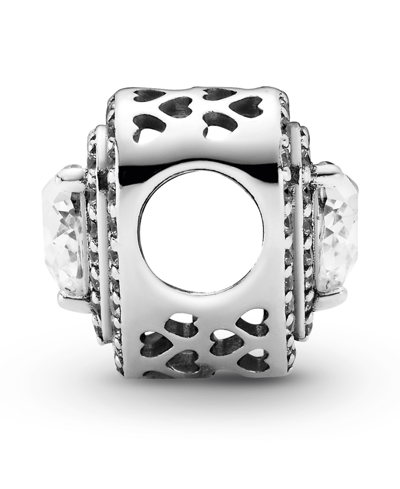 Pandora Cubic Zirconia Sparkling Leveled Hearts Charm In Clear