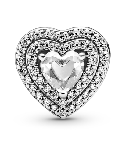 Pandora Cubic Zirconia Sparkling Leveled Hearts Charm In Clear