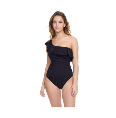 Shop Profile By Gottex Women's Tutti Frutti One Shoulder Ruffle Tankini Swim Top In Black