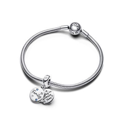 Pandora Cubic Zirconia Family Love Double Dangle Charm In Blue
