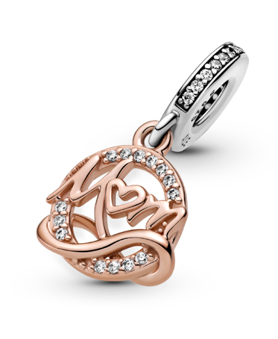 Pandora Cubic Zirconia Two-tone Mom Dangle Charm In Clear