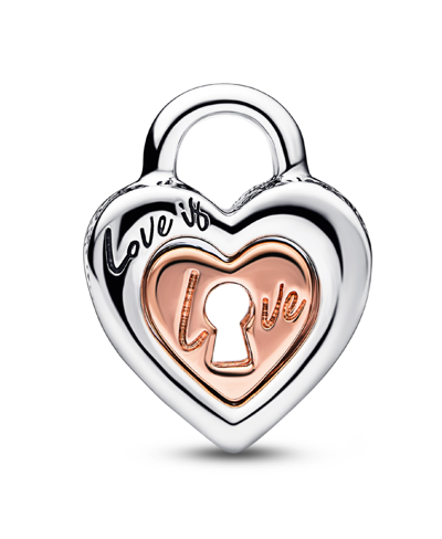 Pandora Sterling Silver Two-tone Padlock Splitable Heart Charm In Silver,rose-gold