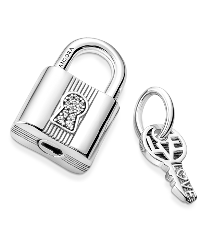 Pandora Cubic Zirconia Padlock And Key Dangle Charm In Clear