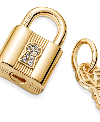 Pandora Cubic Zirconia Padlock Key Dangle Charm In Clear