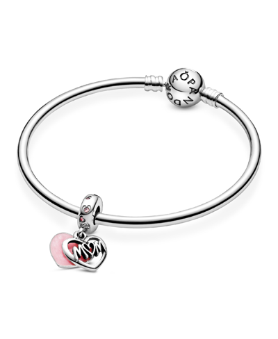 Pandora Cubic Zirconia Mom Script Heart Dangle Charm In Pink