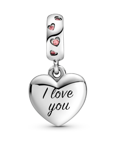 Pandora Cubic Zirconia Mom Script Heart Dangle Charm In Pink