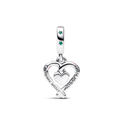 Pandora Cubic Zirconia Double Candy Cane Heart Christmas Dangle Charm In Multicolor