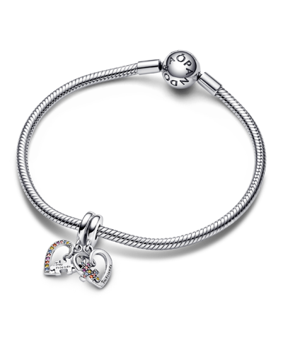 Pandora Mixed Stone Puzzle Piece Hearts Splitable Friendship Dangle Charm In Multicolor