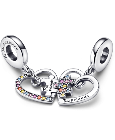 Pandora Mixed Stone Puzzle Piece Hearts Splitable Friendship Dangle Charm In Multicolor