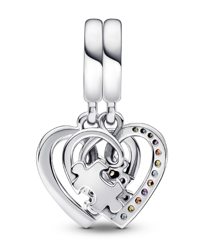 Pandora Mixed Stone Puzzle Piece Hearts Splitable Friendship Dangle Charm In Multicolor
