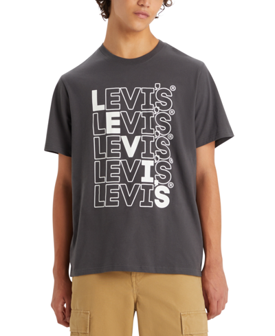 Shop Levi's Men's Relaxed-fit Stacked-logo Short Sleeve Crewneck T-shirt In Black Oyster