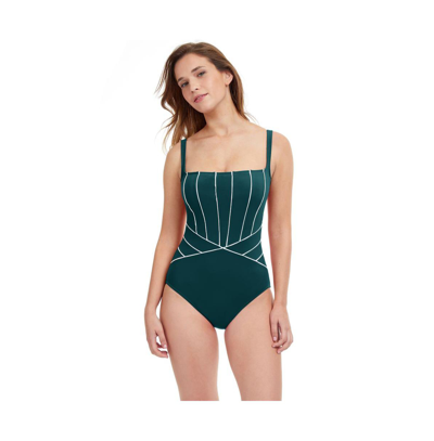 Shop Profile By Gottex Line Up Square Neck One Piece Swimsuit In Emerald