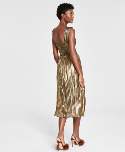 Shop Avec Les Filles Women's Bow-front Cutout Midi Dress In Gold,black