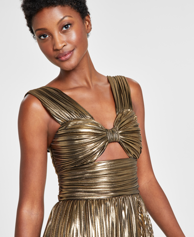Shop Avec Les Filles Women's Bow-front Cutout Midi Dress In Gold,black
