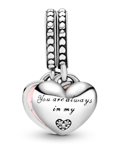 Pandora Cubic Zirconia Mother Daughter Hearts Dangle Charm In Pink