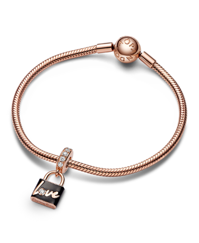 Pandora Cubic Zirconia Love Padlock Dangle Charm In Black