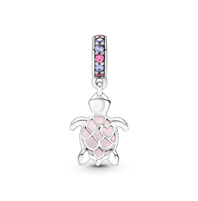 Pandora Manmade Crystals Murano Glass Pink Sea Turtle Dangle Charm In Multicolor