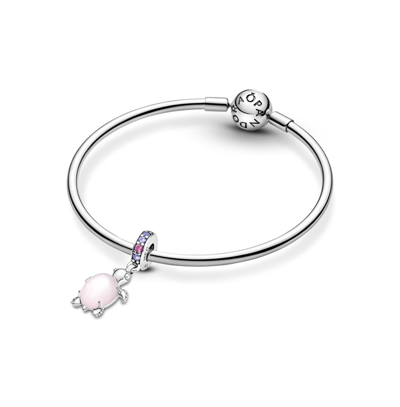 Pandora Manmade Crystals Murano Glass Pink Sea Turtle Dangle Charm In Multicolor
