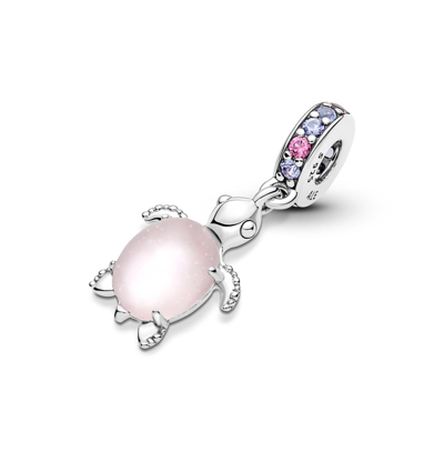 Pandora Manmade Crystals Murano Glass Pink Sea Turtle Dangle Charm In Multicolor