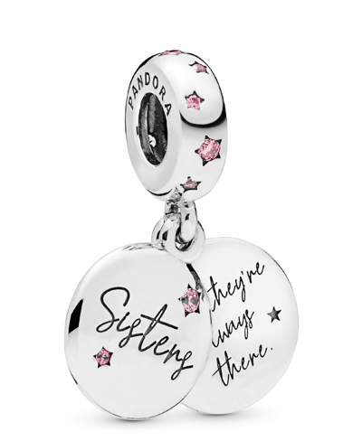 Pandora Cubic Zirconia Forever Sisters Dangle Charm In Pink