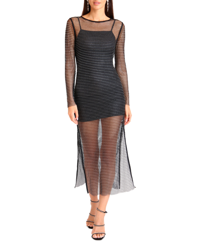 Shop Avec Les Filles Women's Rhinestone Mesh Bodycon Dress In Black