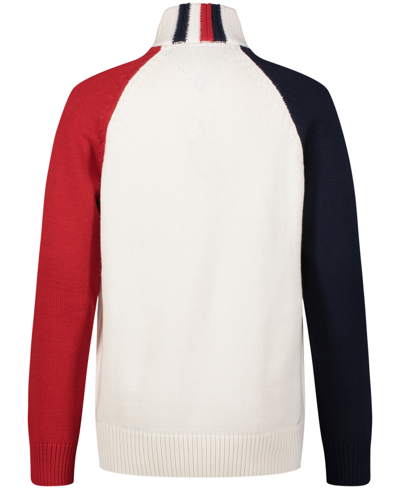 Shop Tommy Hilfiger Big Boys Colorblock Long Sleeve Quarter Zip Sweater In Snow White