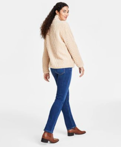 Shop Tommy Hilfiger Womens Cable Knit Mock Neck Coat Straight Jeans In Enchant Wash
