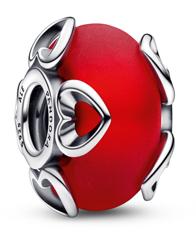 Pandora Sterling Silver Frosted Red Murano Glass Hearts Charm In Red