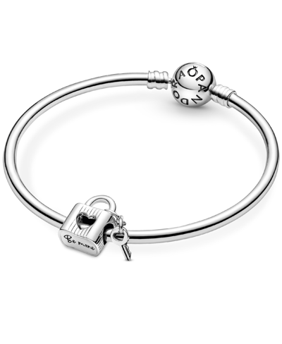 Pandora Sterling Silver Padlock Heart Key Charm In Black