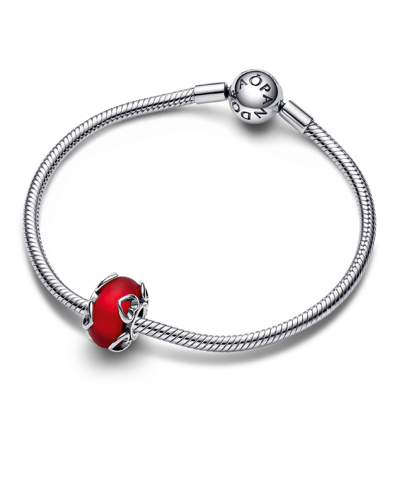 Pandora Sterling Silver Frosted Red Murano Glass Hearts Charm In Red