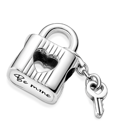 Pandora Sterling Silver Padlock Heart Key Charm In Black