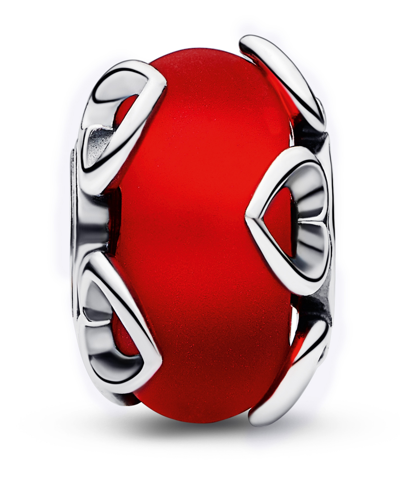 Pandora Sterling Silver Frosted Red Murano Glass Hearts Charm In Red