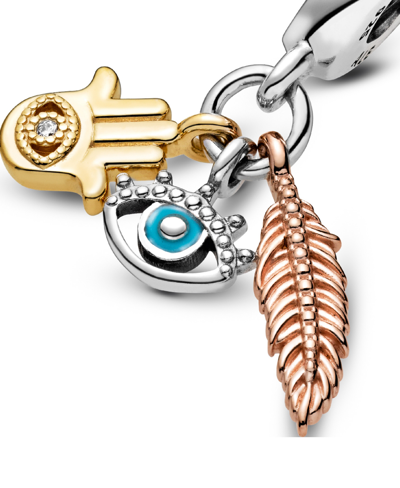 Pandora Cubic Zirconia Hamsa, All-seeing Eye Feather Spirituality Dangle Charm In Multicolor