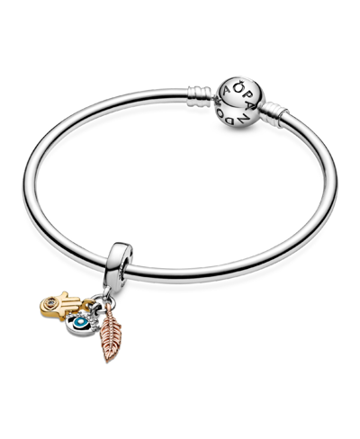 Pandora Cubic Zirconia Hamsa, All-seeing Eye Feather Spirituality Dangle Charm In Multicolor
