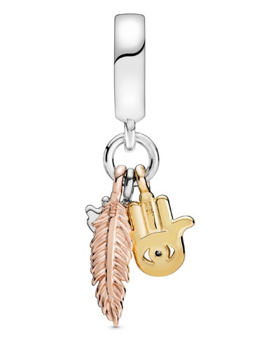 Pandora Cubic Zirconia Hamsa, All-seeing Eye Feather Spirituality Dangle Charm In Multicolor