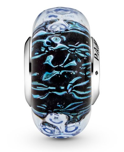 Pandora Sterling Silver Wavy Dark Blue Murano Glass Ocean Charm In Blue