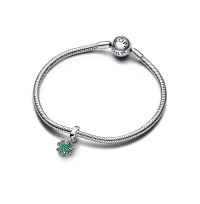 Pandora Crystals Four Leaf Clover Dangle Charm In Green