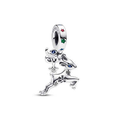 Pandora Cubic Zirconia Magical Christmas Reindeer Dangle Charm In Multicolor
