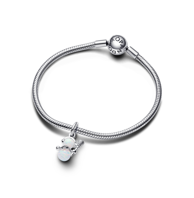 Pandora Cubic Zirconia Opalescent Snowman Dangle Charm In White