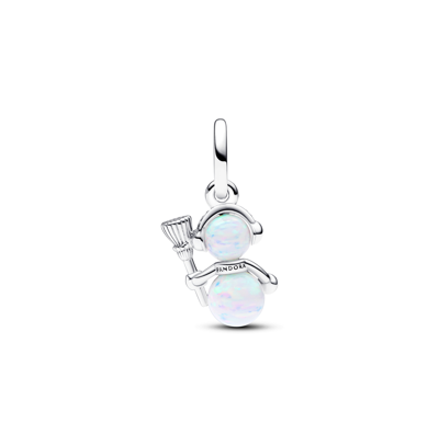 Pandora Cubic Zirconia Opalescent Snowman Dangle Charm In White
