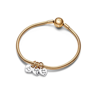Pandora Sterling Silver Two-tone Splitable Friendship Triple Dangle Charm In Silver,gold
