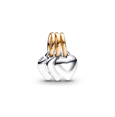 Pandora Sterling Silver Two-tone Splitable Friendship Triple Dangle Charm In Silver,gold