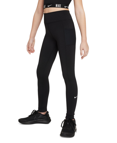 Shop Nike Girls' Dri-fit One Pocket Leggings In Black,white