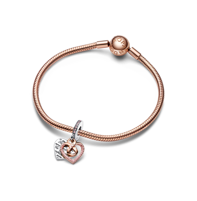 Pandora Cubic Zirconia Two-tone Infinity Heart Double Dangle Charm In Pink