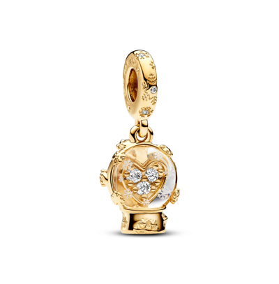 Pandora Cubic Zirconia Heart Snowflake Snow Globe Dangle Charm In Clear