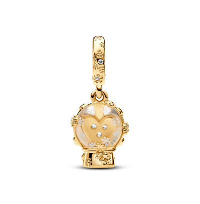 Pandora Cubic Zirconia Heart Snowflake Snow Globe Dangle Charm In Clear